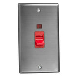 Brushed Steel Classic Cooker Switch 45A with Neon (Vertical Twin Plate)