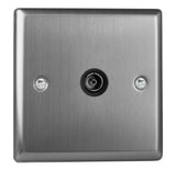Brushed Steel Classic 1 Gang TV Socket Co Axial (Isolated) Black Inserts