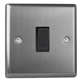 Brushed Steel Classic 1 Gang 10A Retractive Black Switch
