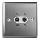 Brushed Steel Classic 2 Gang Dimplex Socket TV/FM White Inserts