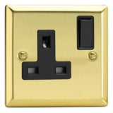 Victorian Brass Classic 1 Gang 13A Double Pole Switched Socket Black Inserts