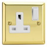 Victorian Brass Classic 1 Gang 13A Double Pole Switched Socket White Inserts