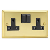 Victorian Brass Classic 2 Gang 13A Double Pole Switched Socket Black Inserts