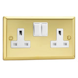 Victorian Brass Classic 2 Gang 13A Double Pole Switched Socket White Inserts