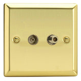 Victorian Brass Classic 2 Gang TV Socket Co Axial + F Type Satellite