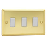 Victorian Brass Classic 3 Gang 10A 1 or 2 Way White Rocker Switch (Twin Plate)