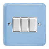 Duck Egg Blue Lily 3 Gang 10A 1 or 2 Way White Rocker Switch