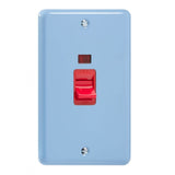 Duck Egg Blue Lily Cooker Switch 45A with Neon (Vertical Twin Plate)