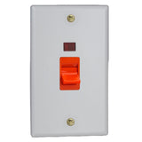 Matt White Vogue Cooker Switch 45A with Neon (Vertical Twin Plate)