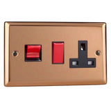 Polished Copper Urban Cooker Switch 45A with 13A Switched Socket Outlet Black Inserts