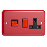 Pillar Box Red Lily Cooker Switch 45A with 13A Switched Socket Outlet Black Inserts