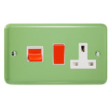 Beryl Green Lily Cooker Switch 45A with 13A Switched Socket Outlet White Inserts