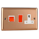 Polished Copper Urban Cooker Switch 45A with 13A Switched Socket Outlet White Inserts