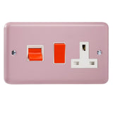 Rose Pink Lily Cooker Switch 45A with 13A Switched Socket Outlet White Inserts