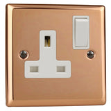 Polished Copper Urban 1 Gang 13A Double Pole Switched Socket White Inserts