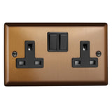 Brushed Bronze Urban 2 Gang 13A Double Pole Switched Socket Black Inserts