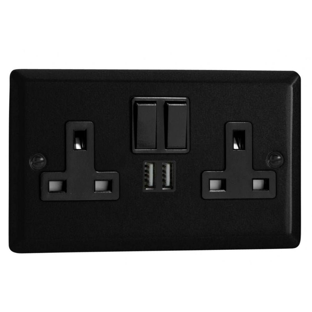 Matt Black Urban 2 Gang 13a Switched Socket 2 5v Dc 2100ma Usb Ports The Switch Store 6397