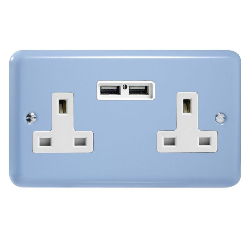 Varilight XY5U2W.DB | Duck Egg Blue Lily Unswitched USB Socket | XY5U2WDB