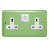 Beryl Green Lily 2 Gang 13A Double Pole Switched Socket White Inserts