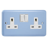 Duck Egg Blue Lily 2 Gang 13A Double Pole Switched Socket White Inserts