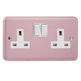 Rose Pink Lily 2 Gang 13A Double Pole Switched Socket White Inserts