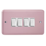 Rose Pink Lily 4 Gang 10A 1 or 2 Way White Rocker Switch (Twin Plate)