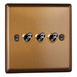 Brushed Bronze Urban 3 Gang 10A 1 or 2 Way Decorative Toggle Switch