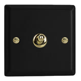 Matt Black Vogue 1 Gang 10A Intermediate Polished Brass Toggle Switch