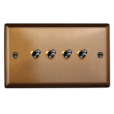 Brushed Bronze Urban 4 Gang 10A 1 or 2 Way Decorative Toggle Switch (Twin Plate)