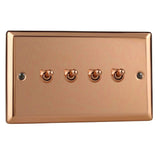 Polished Copper Urban 4 Gang 10A 1 or 2 Way Decorative Toggle Switch (Twin Plate)